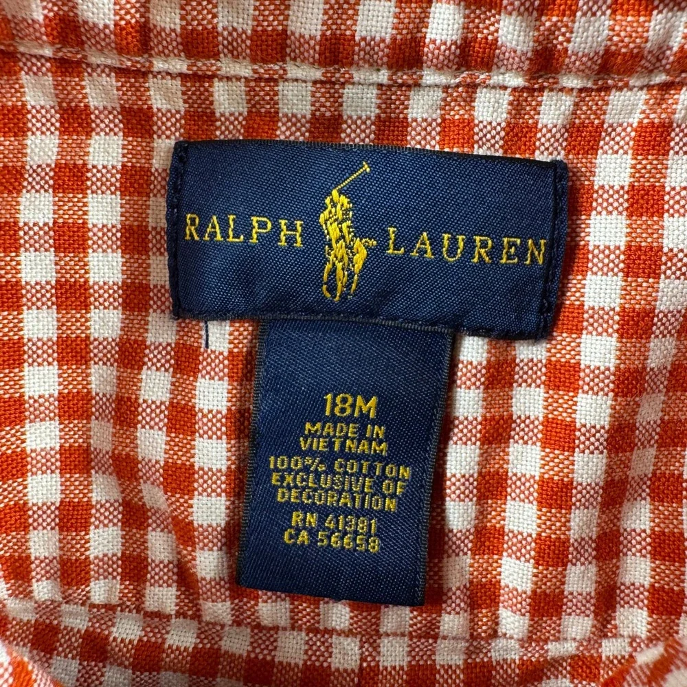 Ralph Lauren Shirt Boys 18M Red Gingham Check Picnic Plaid Long Sleeve Pony